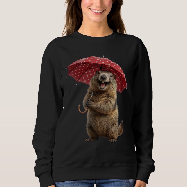 Humanized Marmot Red Polka Dot Umbrella  Sweatshirt (Front)