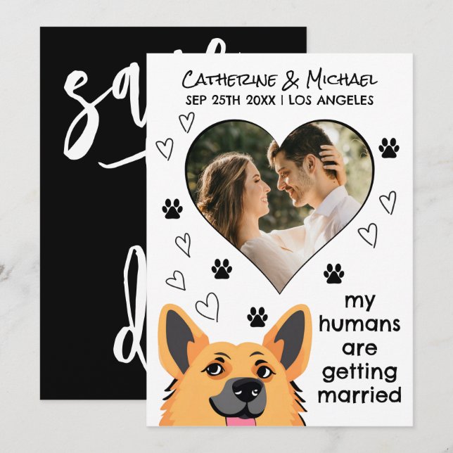 Humans Getting Married German Shepherd Hand Drawn Save The Date (Front/Back)