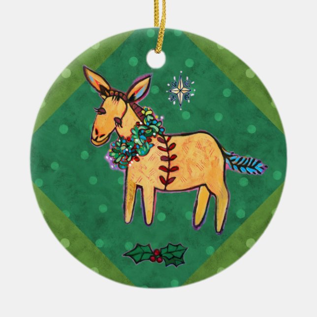Humble Donkey at the Manger Christmas Ornament (Front)