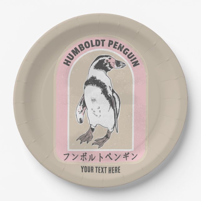 Humbolt penguin Japanese writing Paper Plate (Front)
