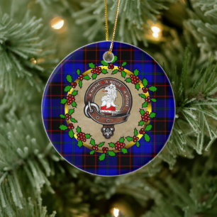 Hume/Home Clan Badge & Tartan Personalized Xmas  Ceramic Ornament