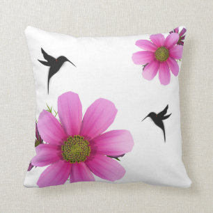 Humingbird & Cosmos Throw Pillow