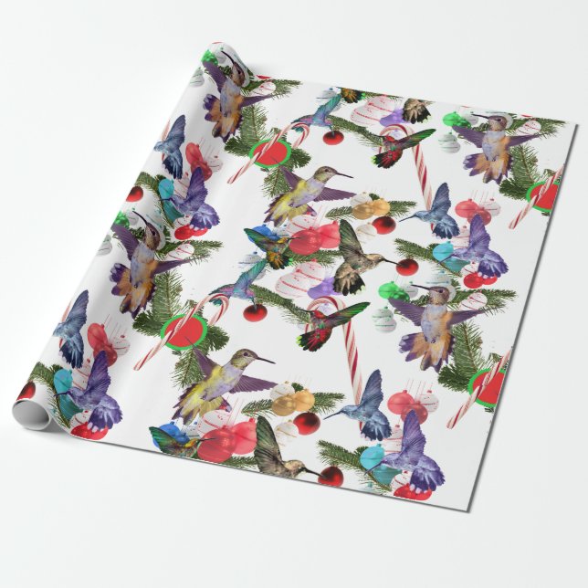 Hummers and Candy Canes Wrapping Paper (Unrolled)