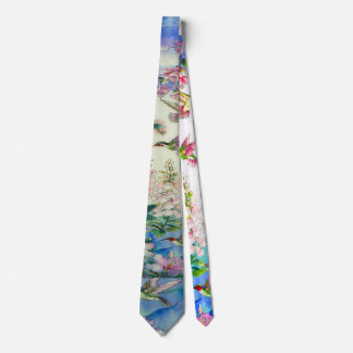 Humming Bird and Flowers Art Tie