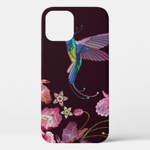 Humming bird and orchid exotic tropical flowers se iPhone 12 case