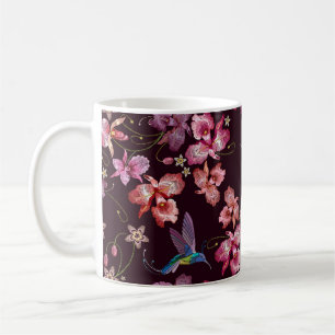 Humming bird and orchid exotic tropical flowers se coffee mug
