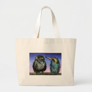 Humming bird and raven large tote bag