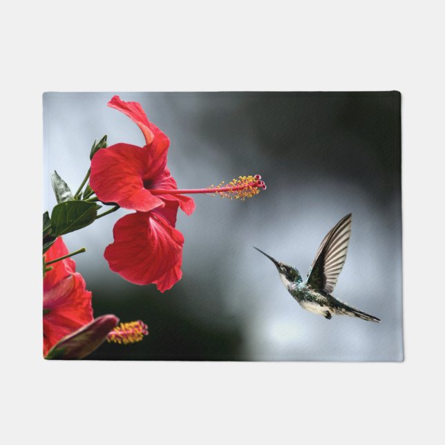 Humming Bird and Red Flower Doormat (Front)