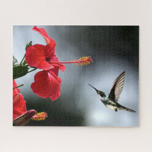 Humming Bird and Red Flower Jigsaw Puzzle