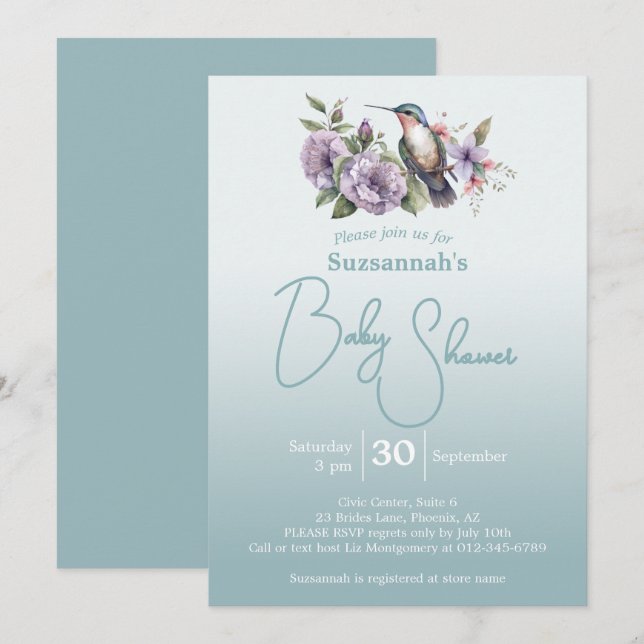 Humming Bird Aqua Ombre Baby Shower  Invitation (Front/Back)