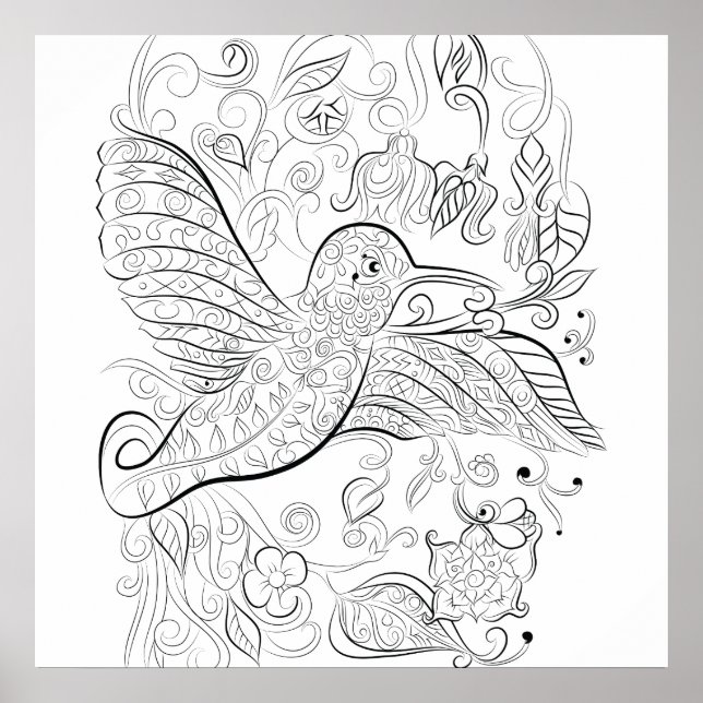 Humming bird design: Colouring poster (Front)