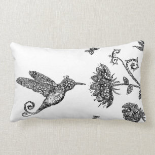 Humming Bird Doodle Art Lumbar Pillow