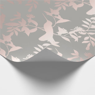 Humming-bird Floral  Tropic Summer Pink Grey Wrapping Paper