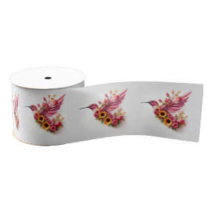 Humming bird flying with flowers grosgrain ribbon