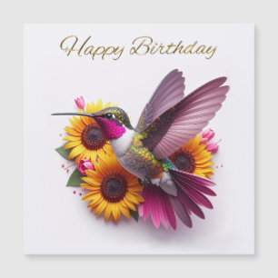 Humming bird flying with flowers Happy Birthday
