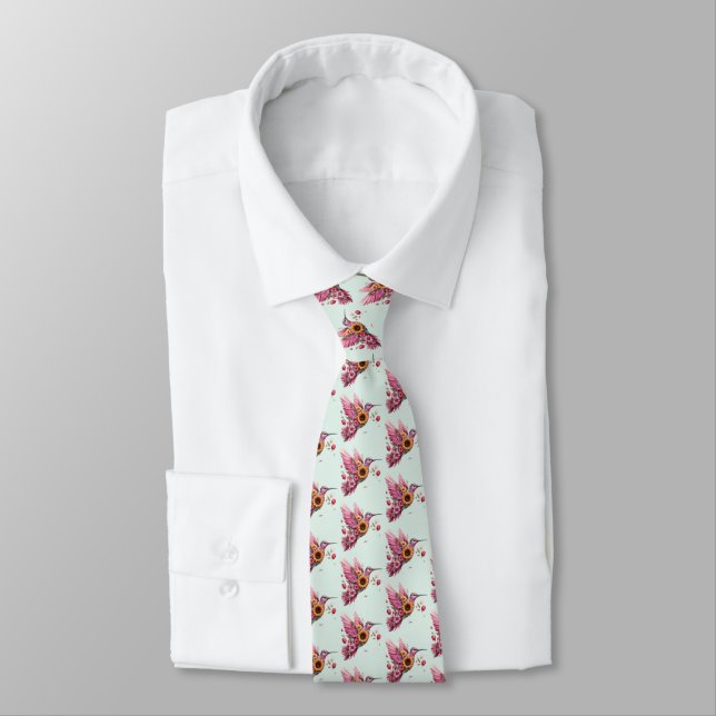 Humming bird flying with flowers tie (Tied)