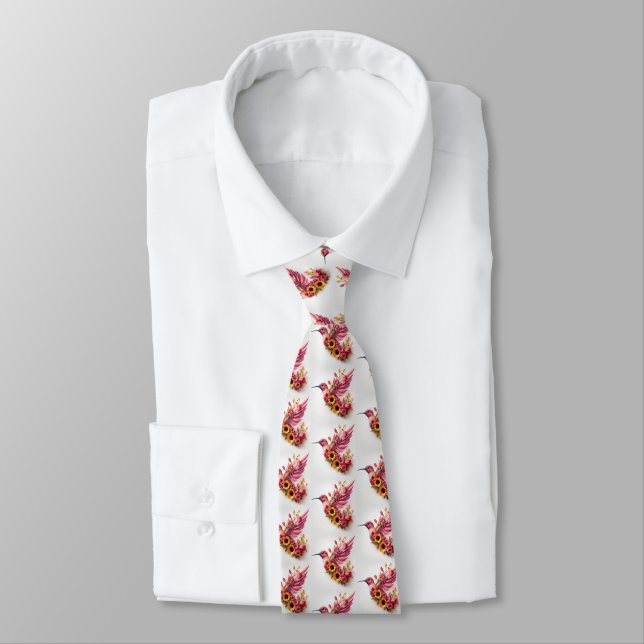 Humming bird flying with flowers tie (Tied)