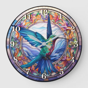 Humming Bird Glass Effect Abstract Painting Art Large Clock
