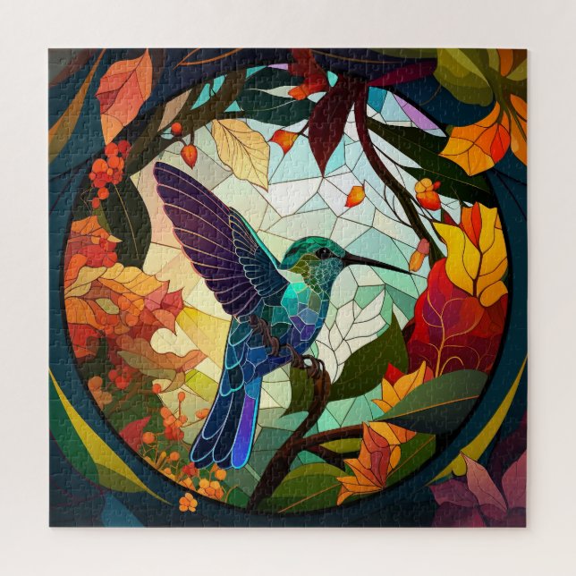 Humming Bird Stained Glass Jigsaw Puzzle (Vertical)