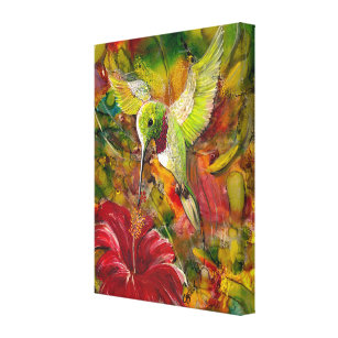 Humming bird with red hibiscus canvas print