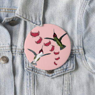 Humming Birds Grunge Hearts with Wings 4 Inch Round Button
