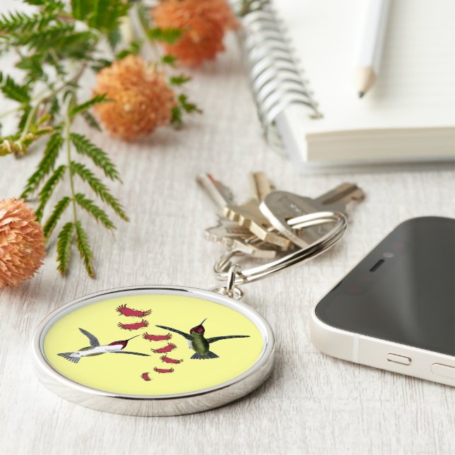 Humming Birds Grunge Hearts with Wings Keychain (Side)