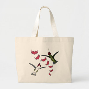 Humming Birds Grunge Hearts with Wings Large Tote Bag