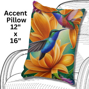 Humming Birds on Orange Blossoms Accent Pillow
