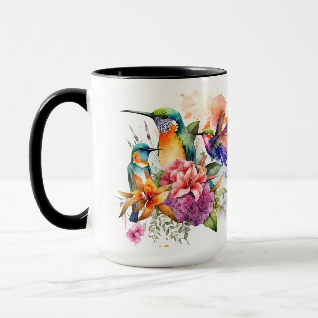 Humming Birds with Beautiful Flowers Mug (Left)