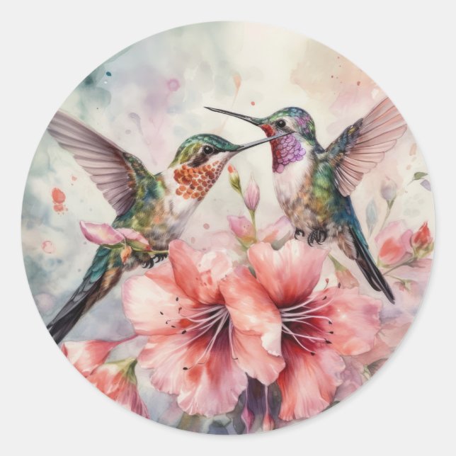 Humming Birds with Flowers Classic Round Sticker (Front)