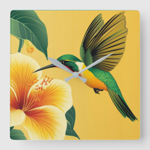  HUMMINGBIRD  #1  SQUARE WALL CLOCK