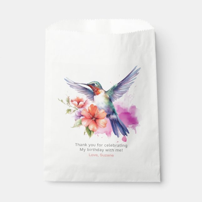 Hummingbird 2 Floral Bouquet Birthday Party Favour Bag (Front)