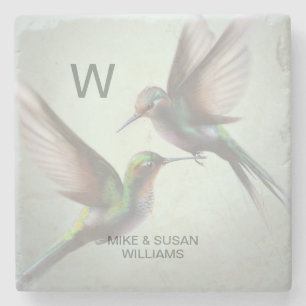 Hummingbird Add Monogram Name Stone Coaster