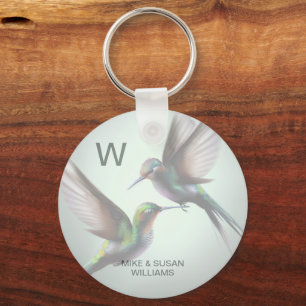 Hummingbird Add Photo Monogram Name  Keychain