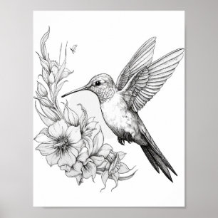 Hummingbird Adult Coloring Poster
