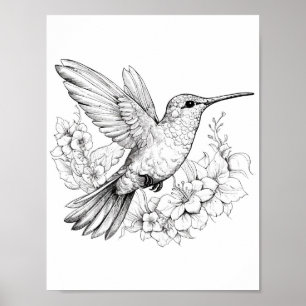 Hummingbird Adult Colouring Poster