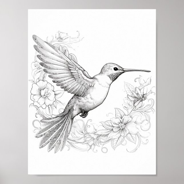 Hummingbird Adult Colouring Poster (Front)