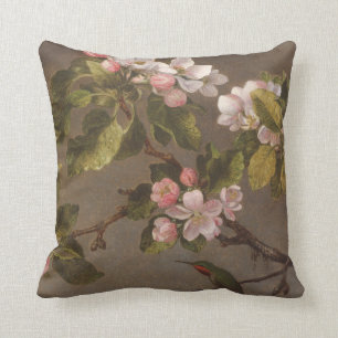 Hummingbird and Apple Blossoms Throw Pillow