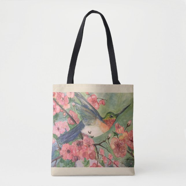 Hummingbird and blossoms tote (Front)