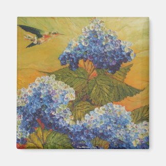 Hummingbird and Blue Hydrangea Magnet