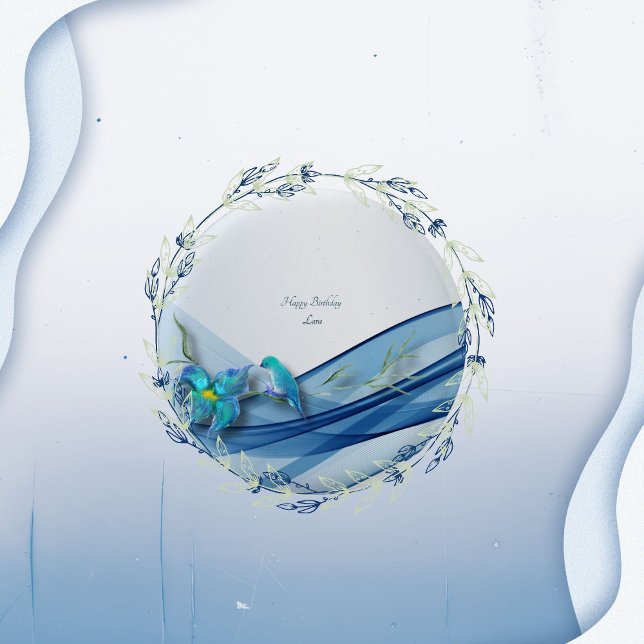 Hummingbird and blue wave Birthday buttons  (Creator Uploaded)