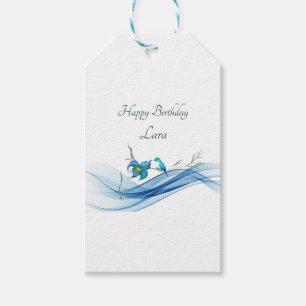 Hummingbird and blue wave Birthday gift tags 