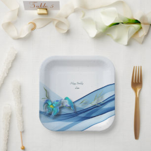 Hummingbird and blue wave Birthday paper plates 
