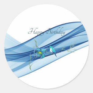 Hummingbird and blue wave Birthday stickers