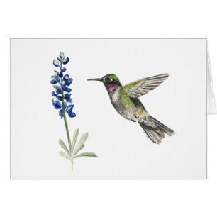 Hummingbird and Bluebonnet Blank Note Card