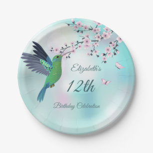 Hummingbird And Cherry Blossom    Birthday  Paper Plate