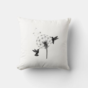 Hummingbird and Dandelion Flower Nature Art Throw Pillow