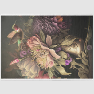 Hummingbird and Dark moody Florals decoupage Tissue Paper