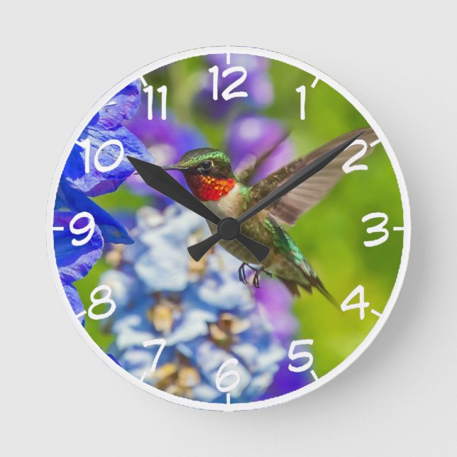 Hummingbird And Delphinium Round Clock (Front)
