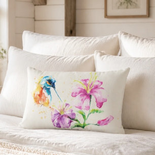 Hummingbird and Floral Lumbar Pillow
